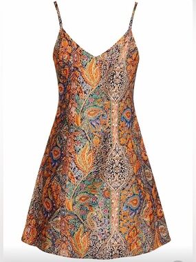 Printed V-Neck Slip Dress in Multicolor Paisley - Coton feel